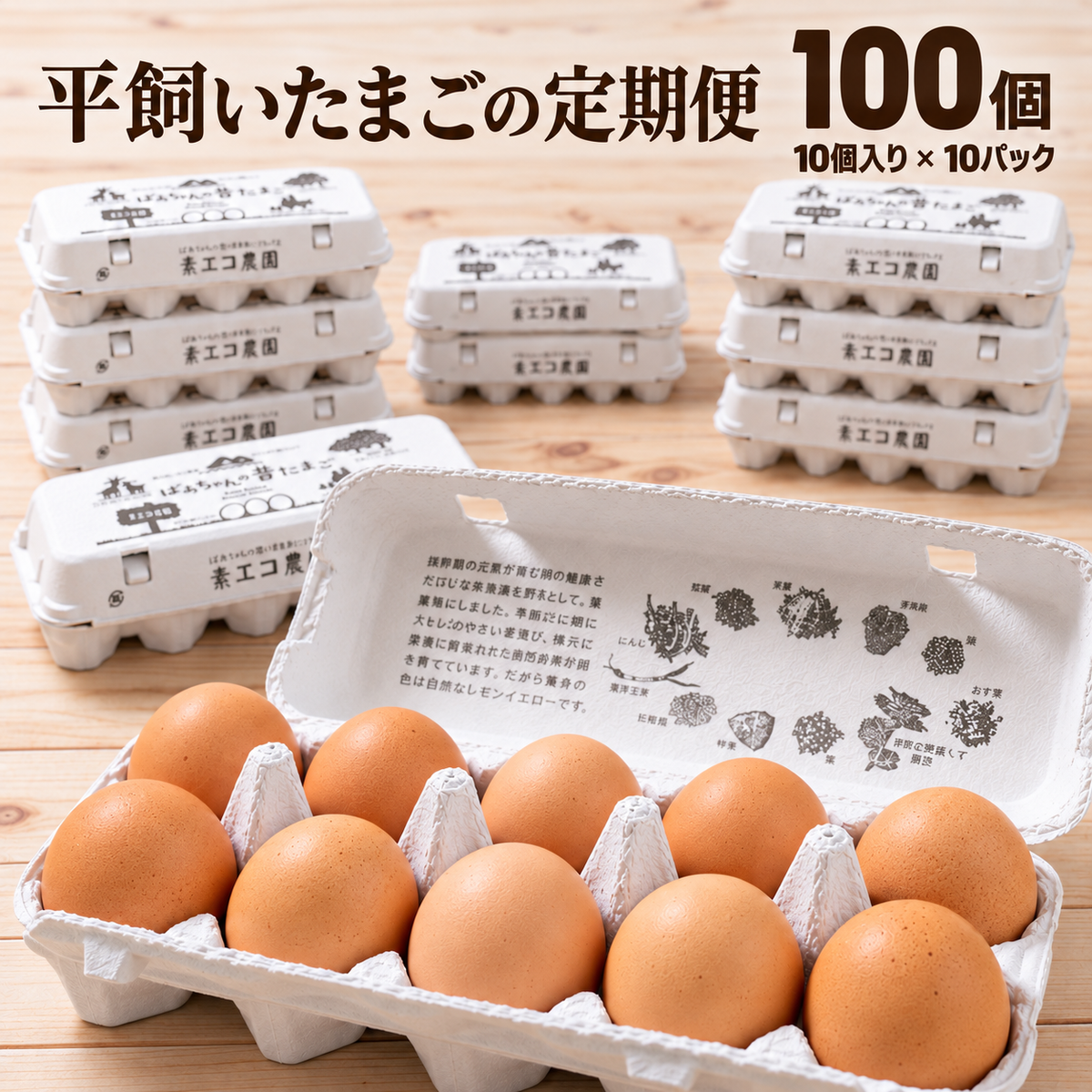 素ヱコ農園 平飼いたまごの定期便 100個(10個入り×10パック)