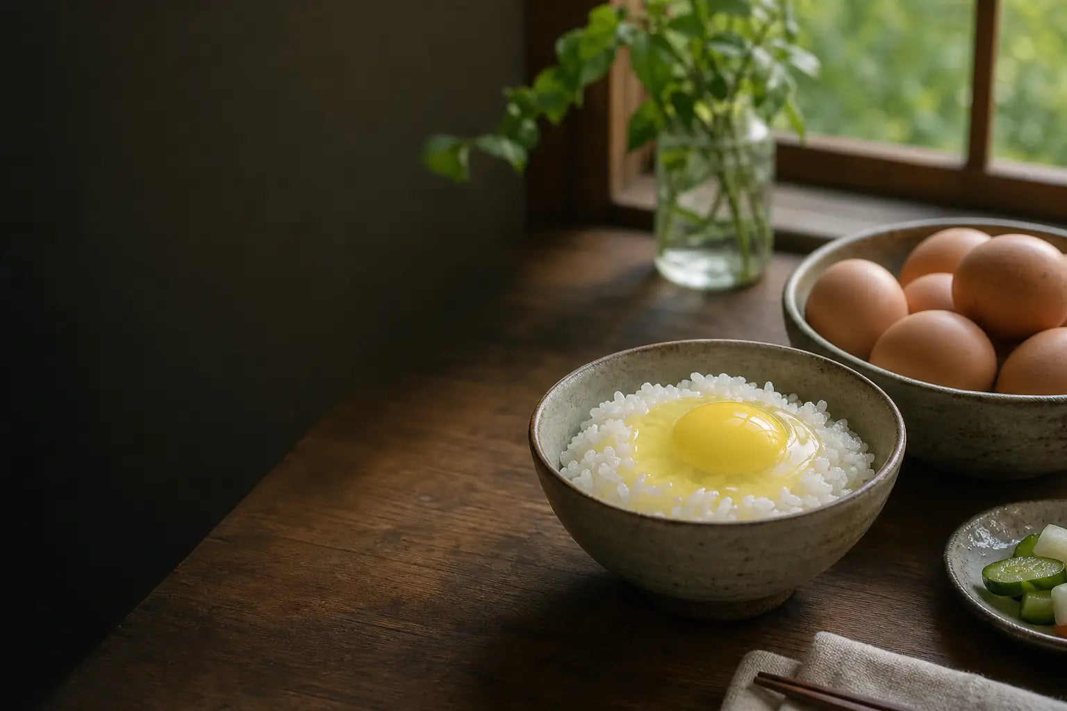 白いご飯にのせた、やさしいレモンイエローの黄身