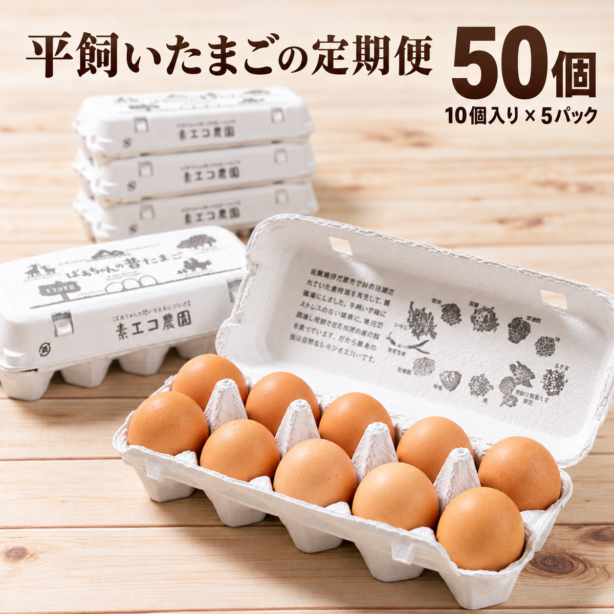 素ヱコ農園 平飼いたまごの定期便 50個（10個入り×5パック）